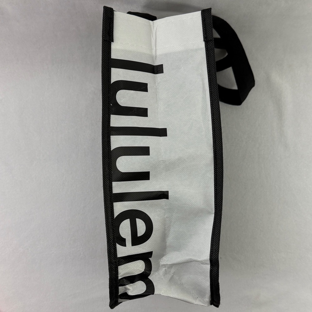 Lululemon Small Black Reusable Tote White Logo Sides Shopping Bag 12” 9” 5” - Picture 2 of 8